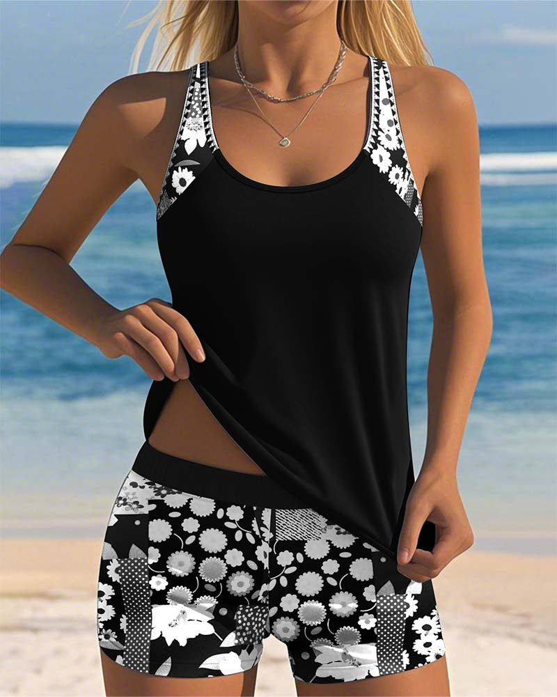 Nethmi - Floral Print Tankini Shorts Set