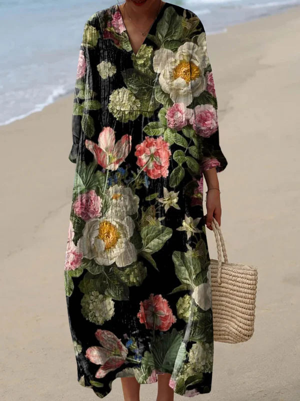 Zylina | Midi Dress with V-Neck and Floral Print