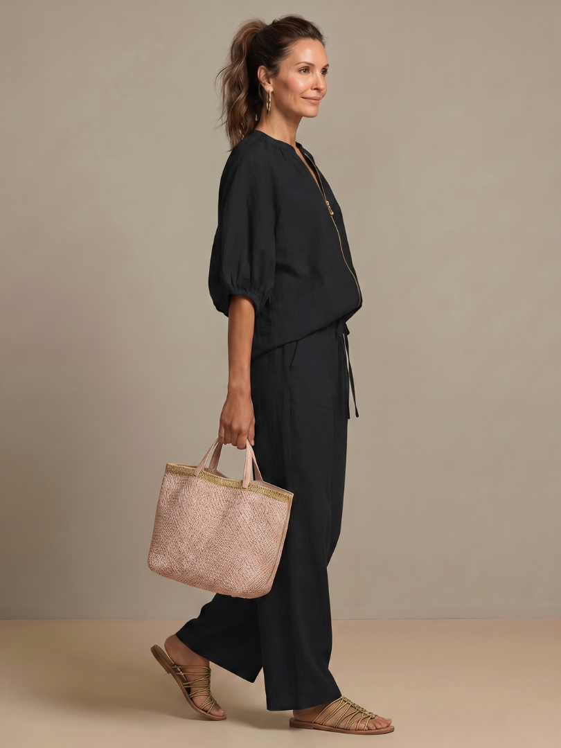 Sharina | Zip Front Wide Leg Trouser Set