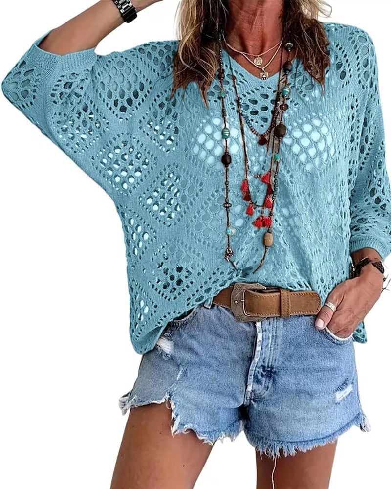 Helenia | Open Knit Three Quarter Sleeve Jumper