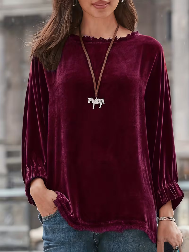 Petunia | Velvet Long Sleeve Loose Fit Top