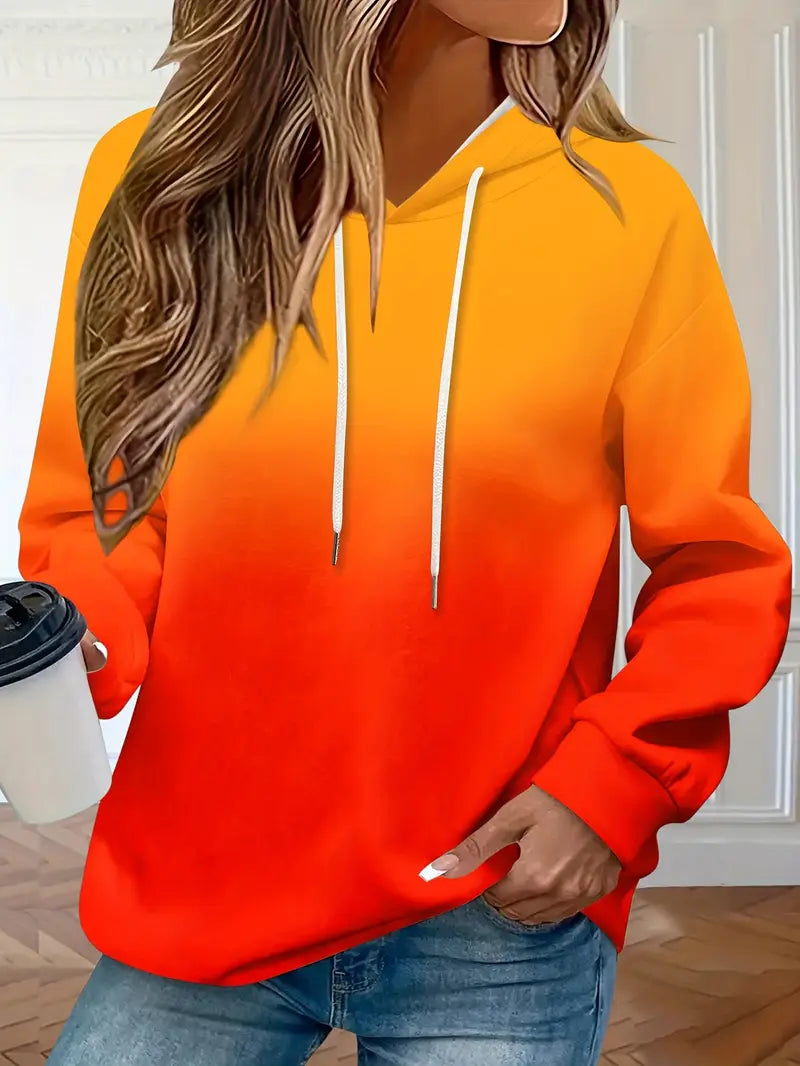 Areeqa - Gradient Color Drawstring Pullover Hoodie