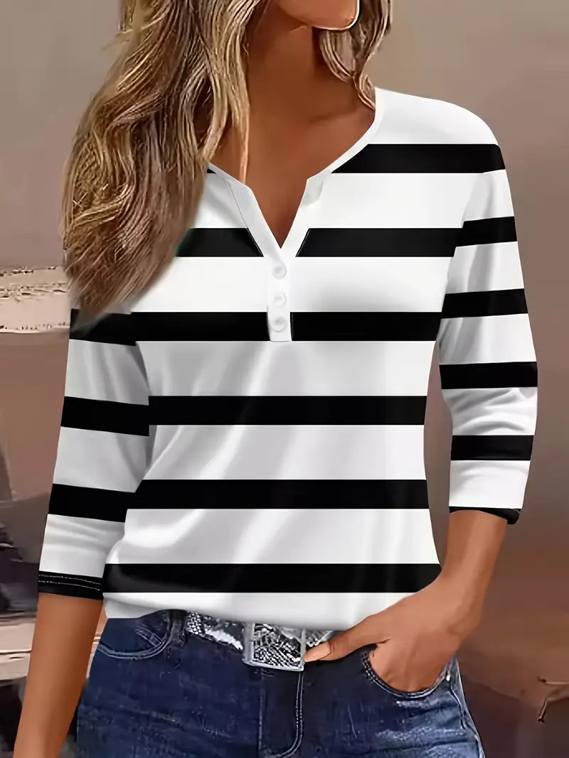 Dakota | Striped V-Neck Three-Quarter Sleeve Top