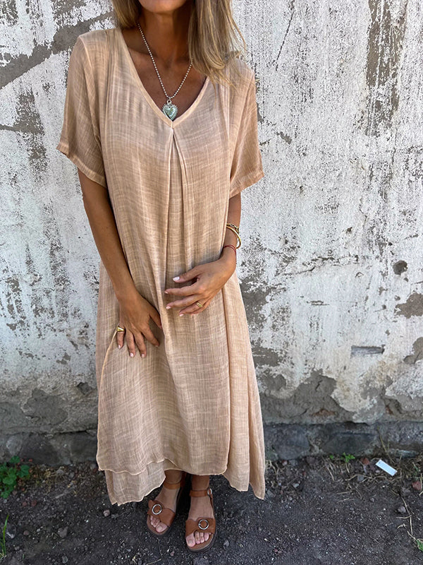 Lamis | V Neck Short Sleeve Maxi Dress