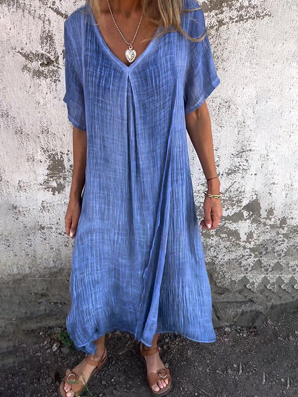Lamis | V Neck Short Sleeve Maxi Dress
