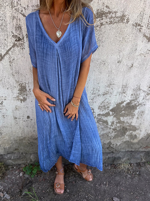 Lamis | V Neck Short Sleeve Maxi Dress