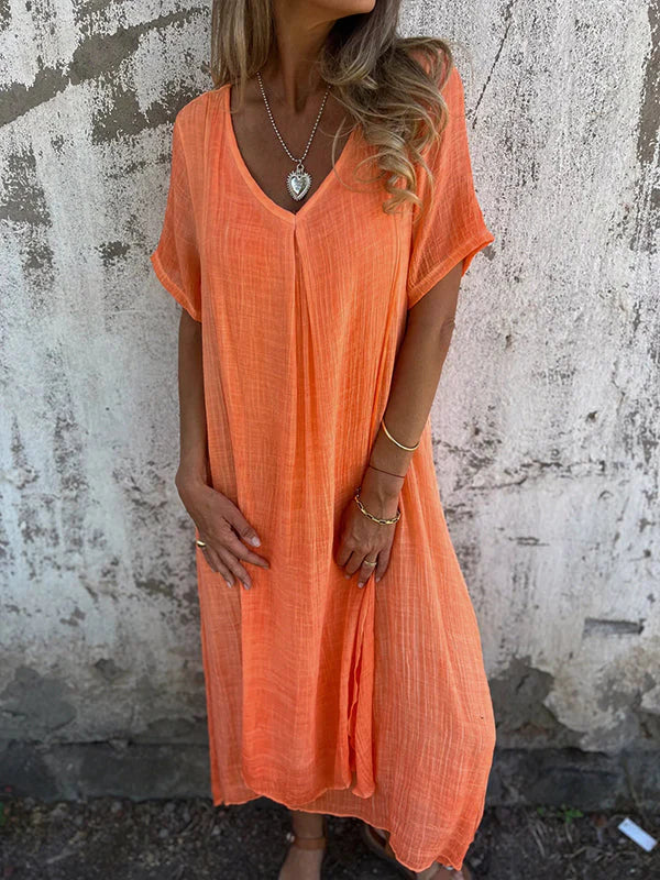 Lamis | V Neck Short Sleeve Maxi Dress
