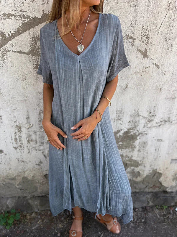 Lamis | V Neck Short Sleeve Maxi Dress