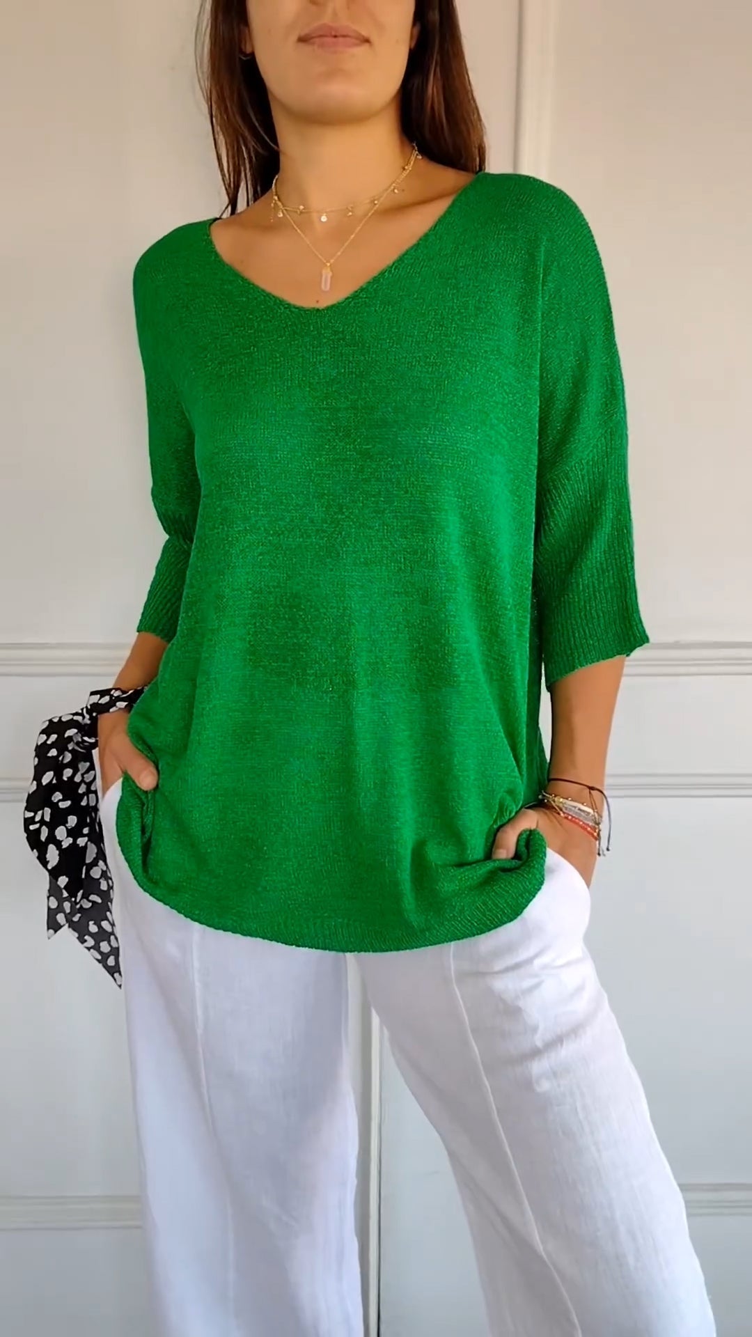 Rosal | V-Neck Knit Top 3/4 Sleeve