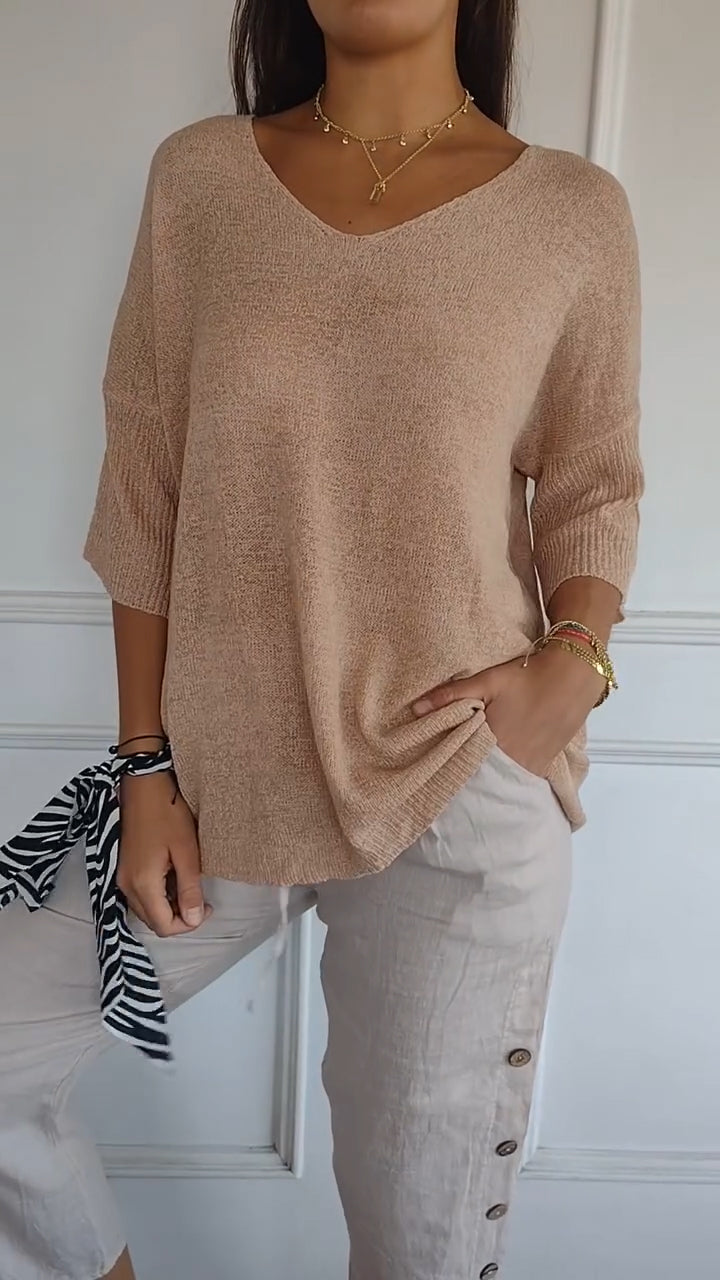 Rosal | V-Neck Knit Top 3/4 Sleeve