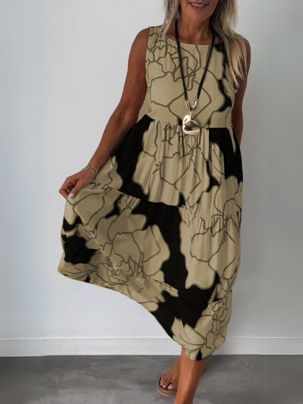 Hertha | Floral Print Sleeveless Tiered Midi Dress