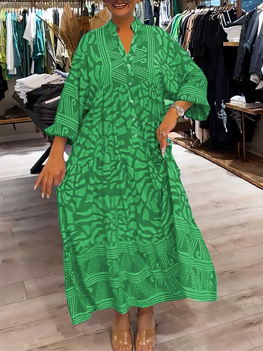 Elyanna | Printed Midi Dress with Button Front