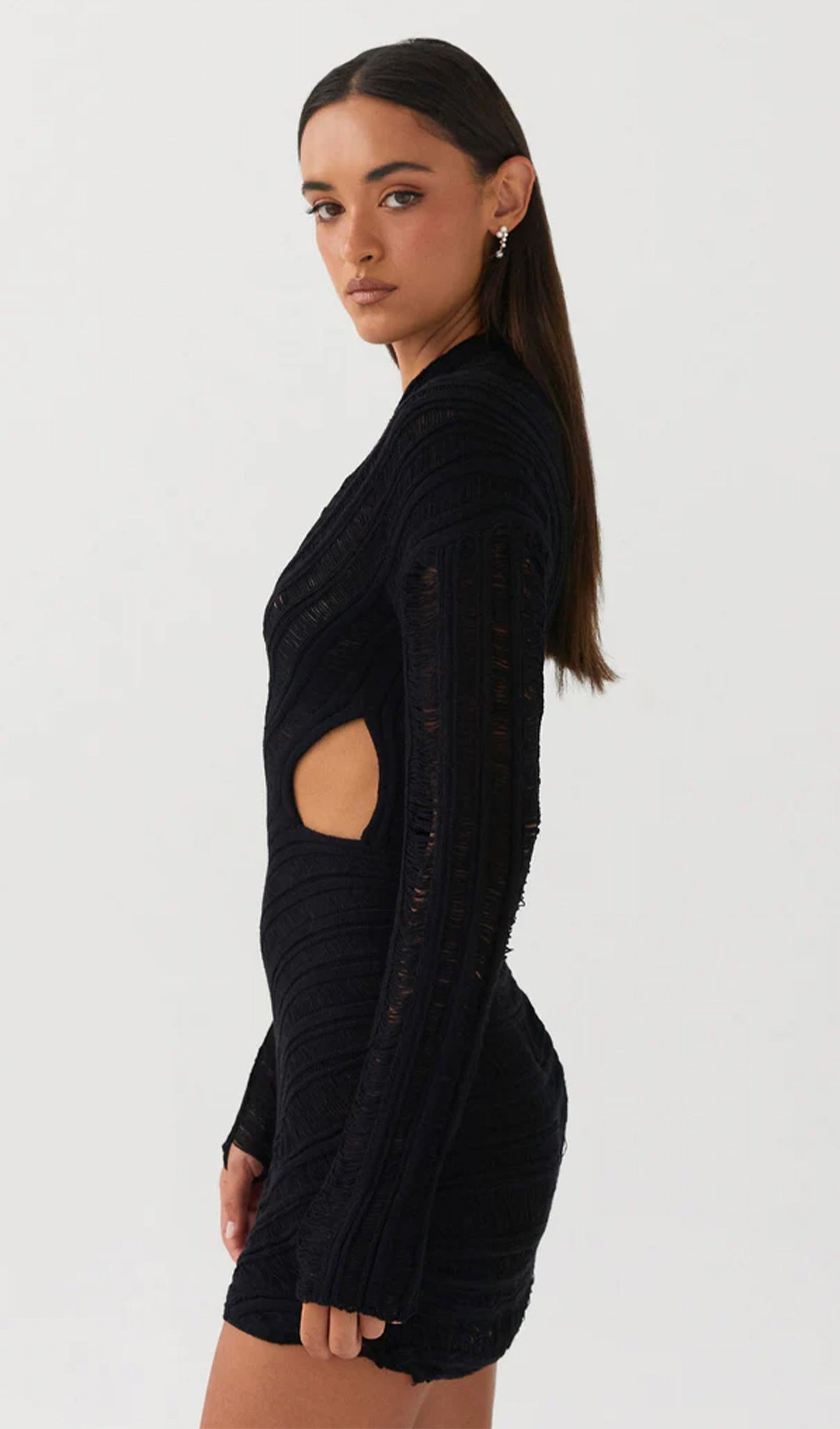 Veleda | Long Sleeve Cut-Out Knit Mini Dress