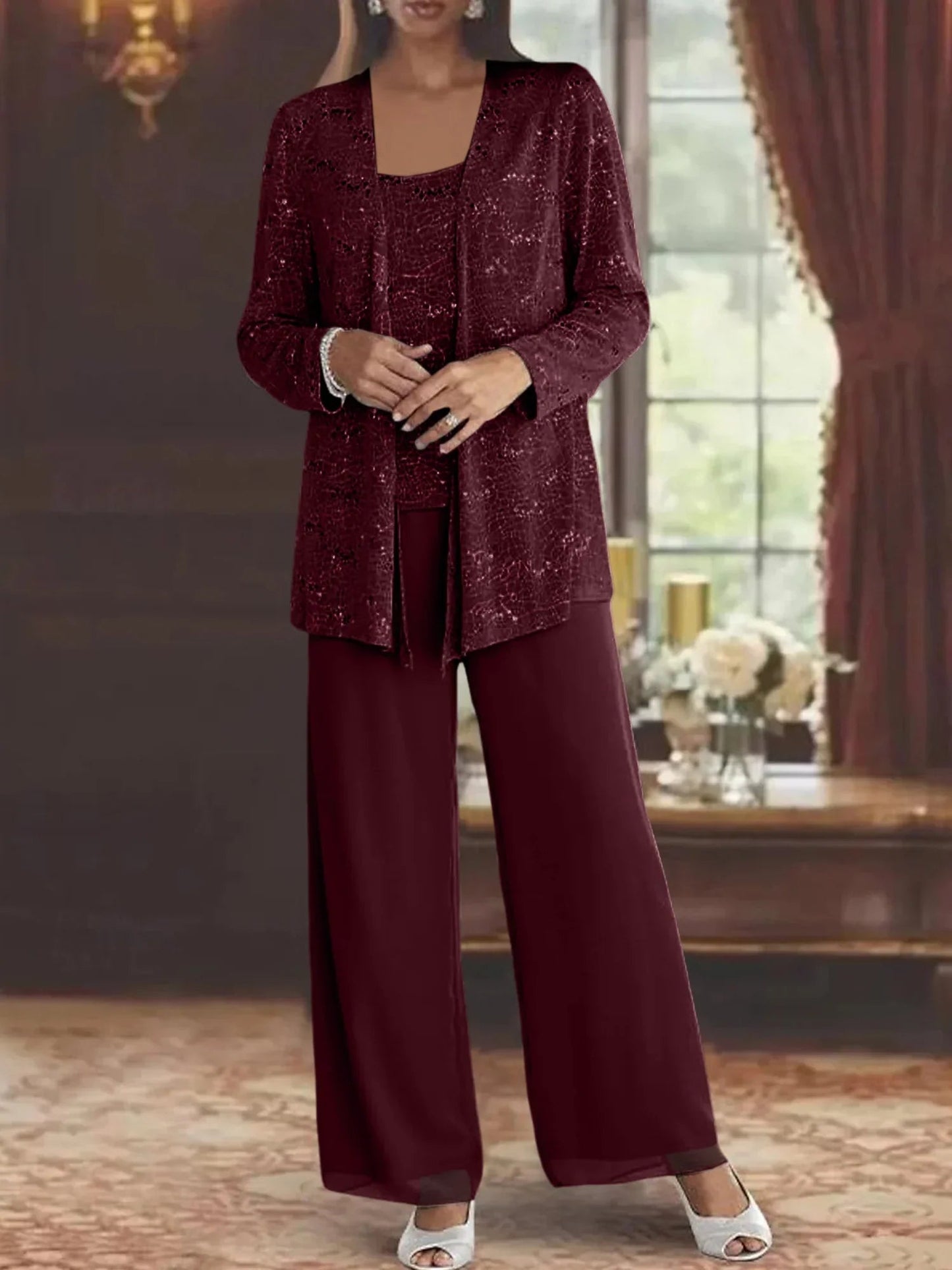 Gimena | Three Piece Trouser Set Shimmer Overlay