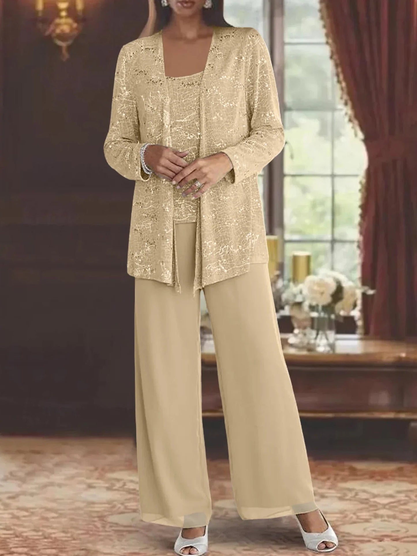 Gimena | Three Piece Trouser Set Shimmer Overlay