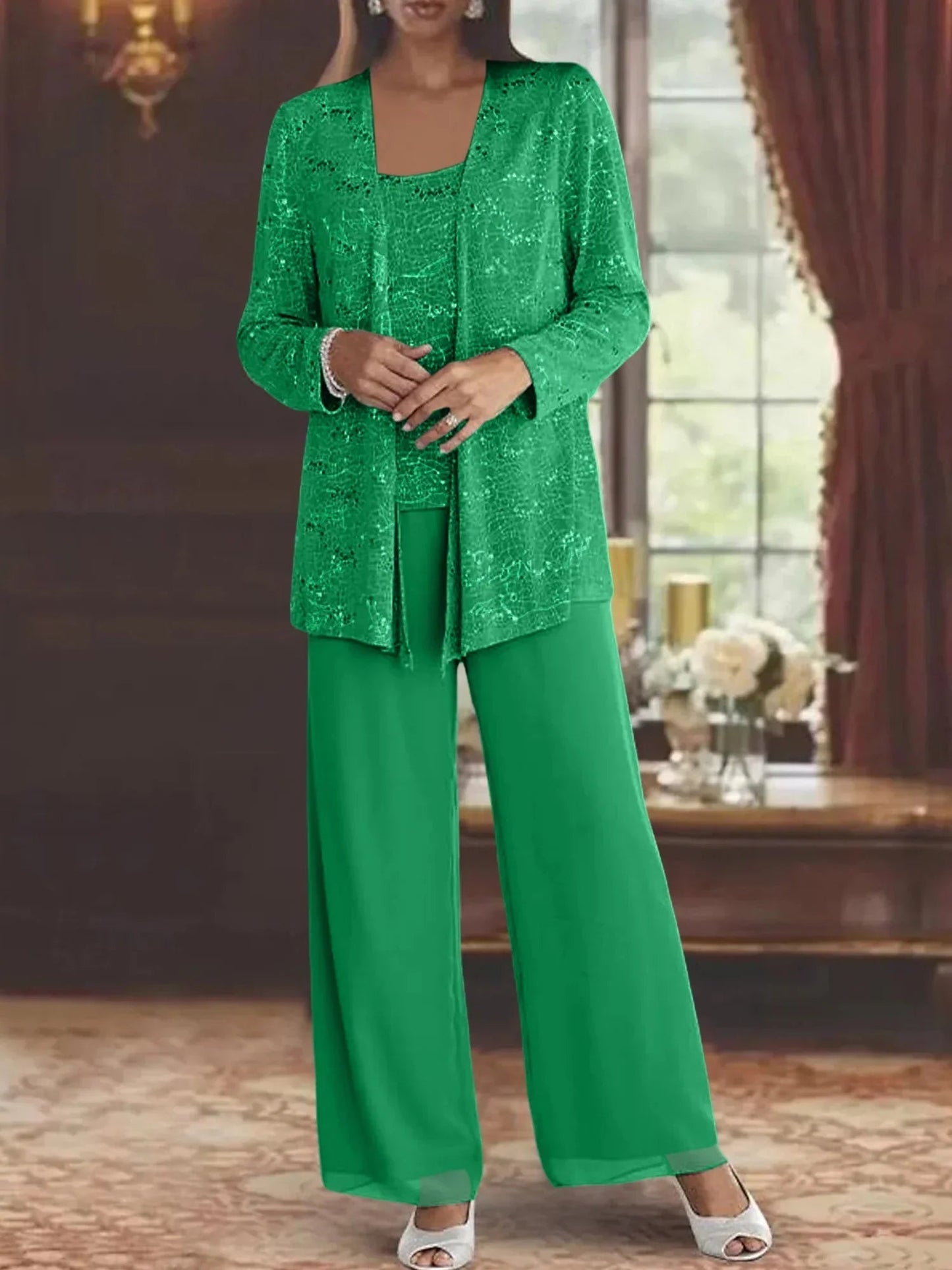 Gimena | Three Piece Trouser Set Shimmer Overlay