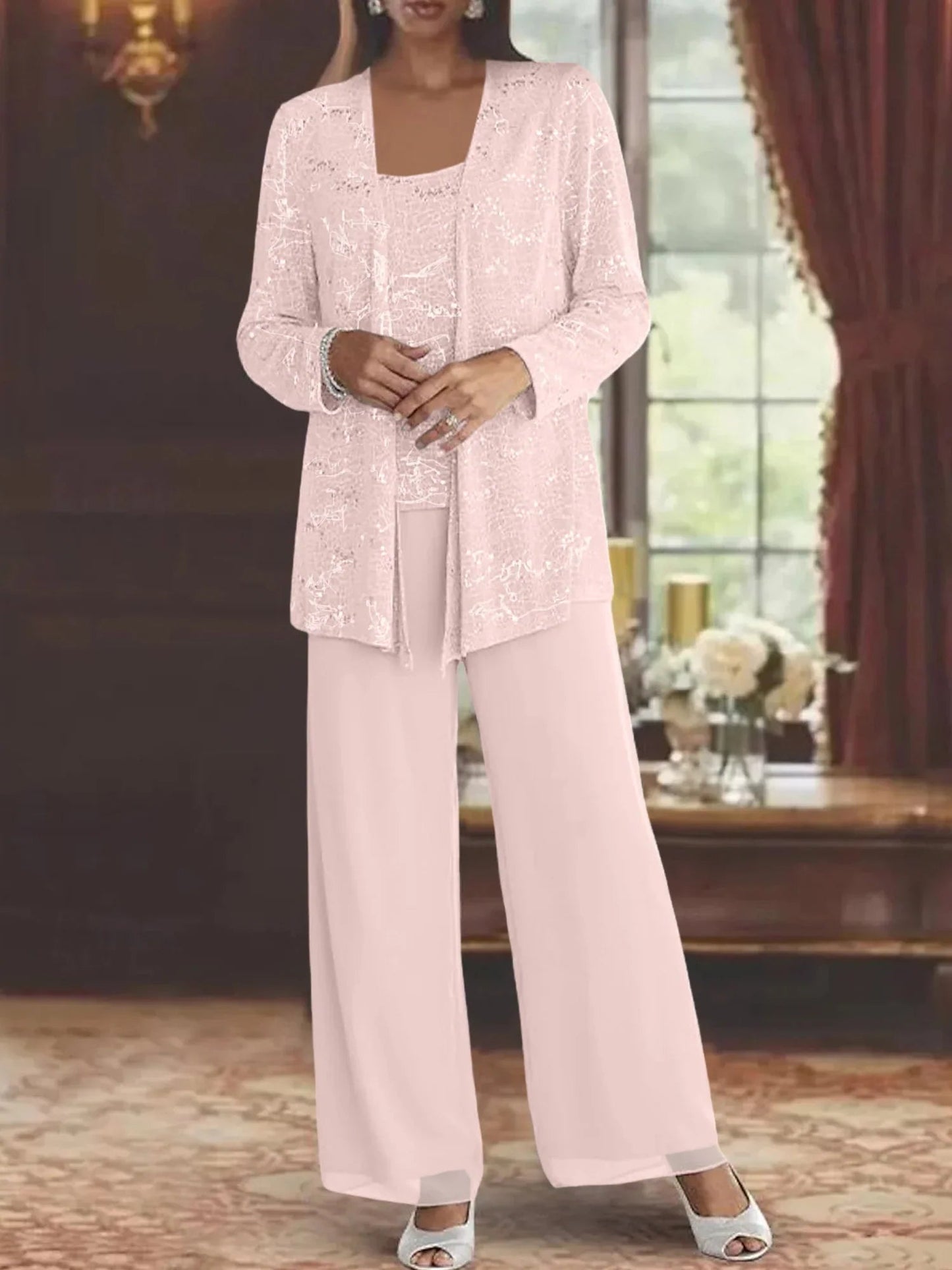 Gimena | Three Piece Trouser Set Shimmer Overlay