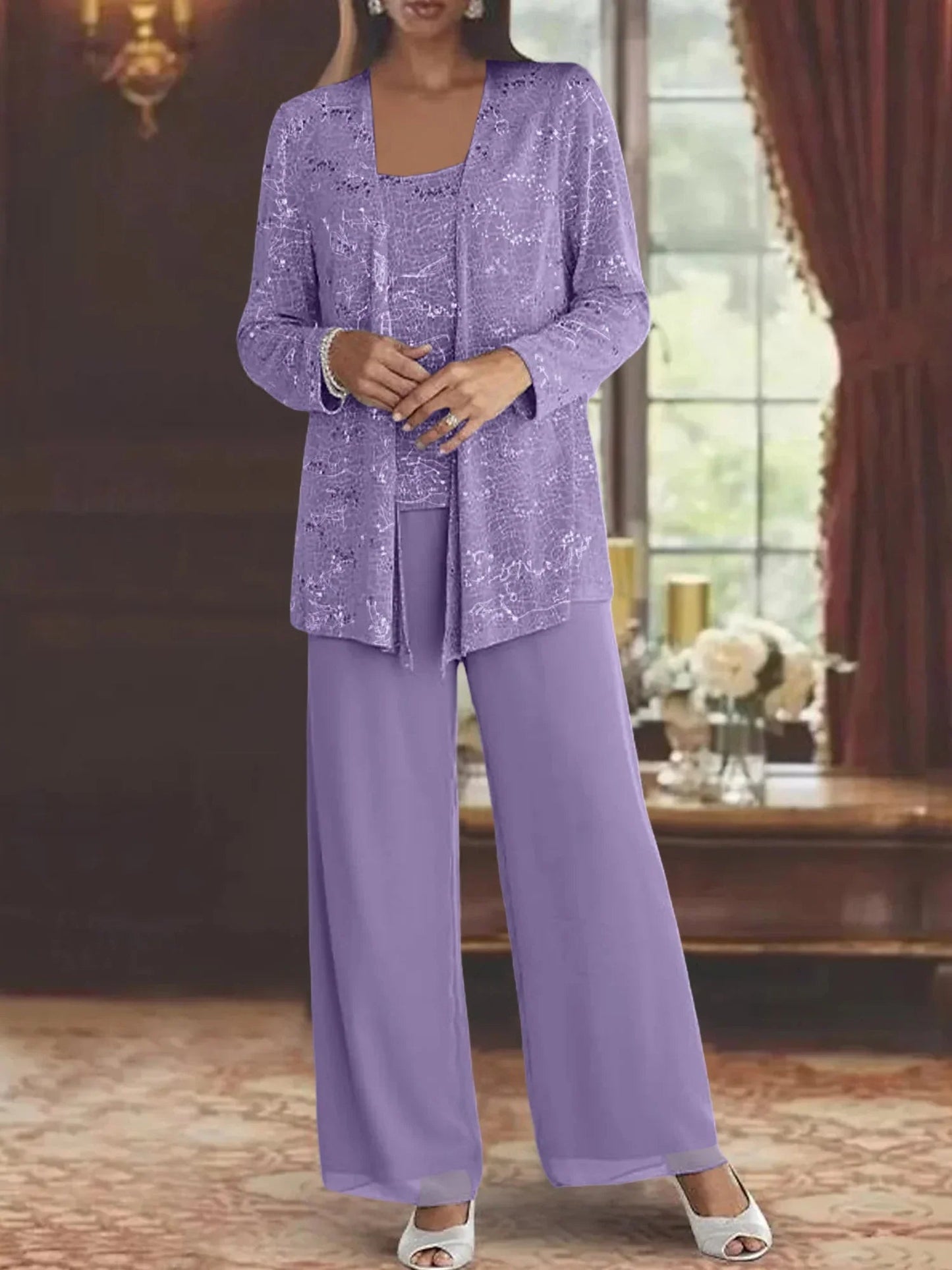 Gimena | Three Piece Trouser Set Shimmer Overlay