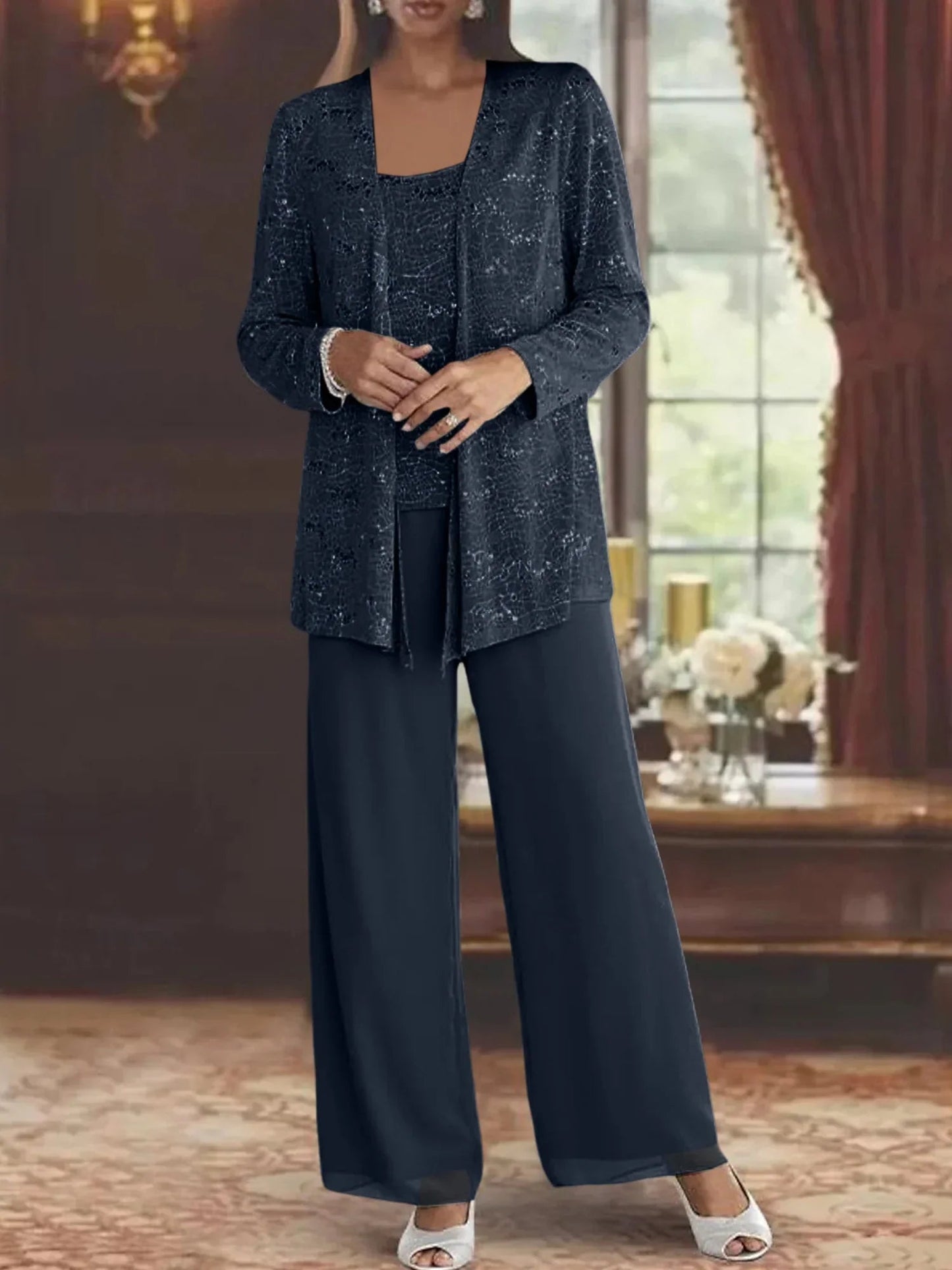 Gimena | Three Piece Trouser Set Shimmer Overlay