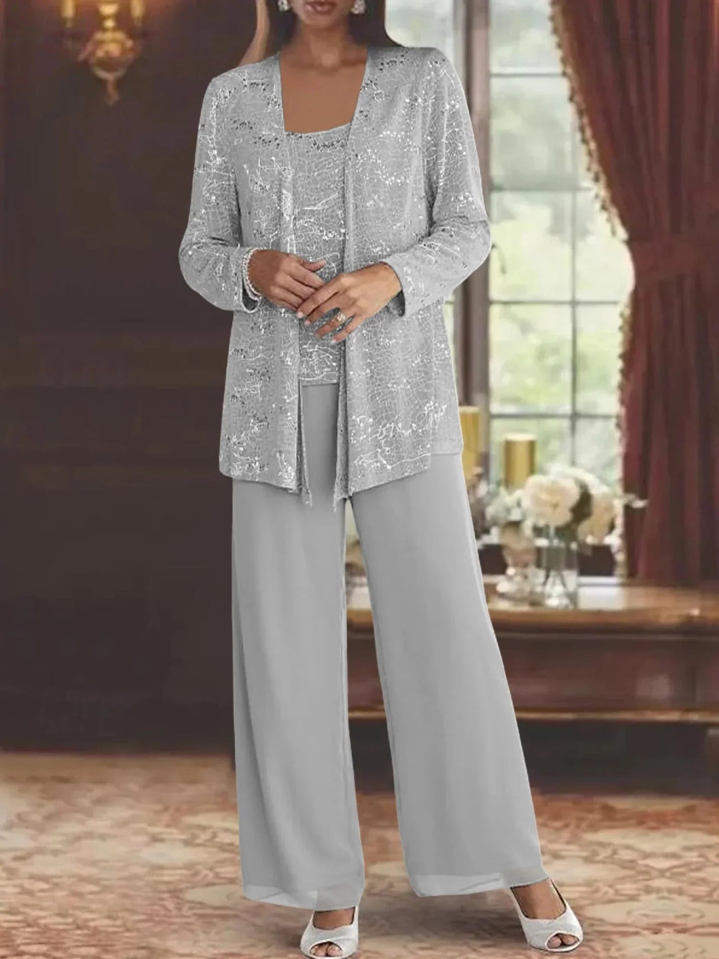 Gimena | Three Piece Trouser Set Shimmer Overlay