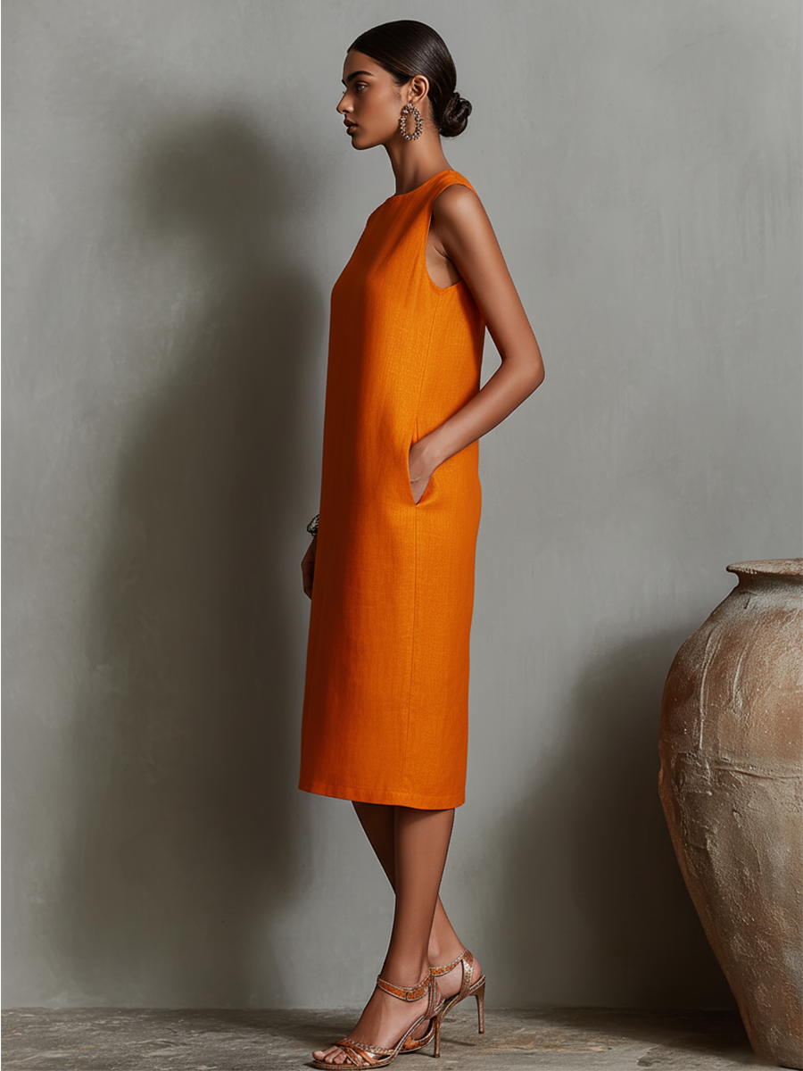 Katalina | Sleeveless Round Neck Midi Pocket Dress