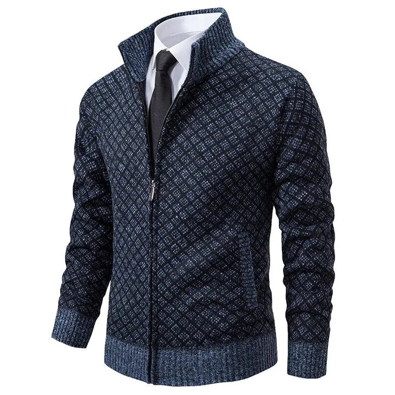 Klarik | Knit Cardigan Diamond Pattern Full-Zip Jacket