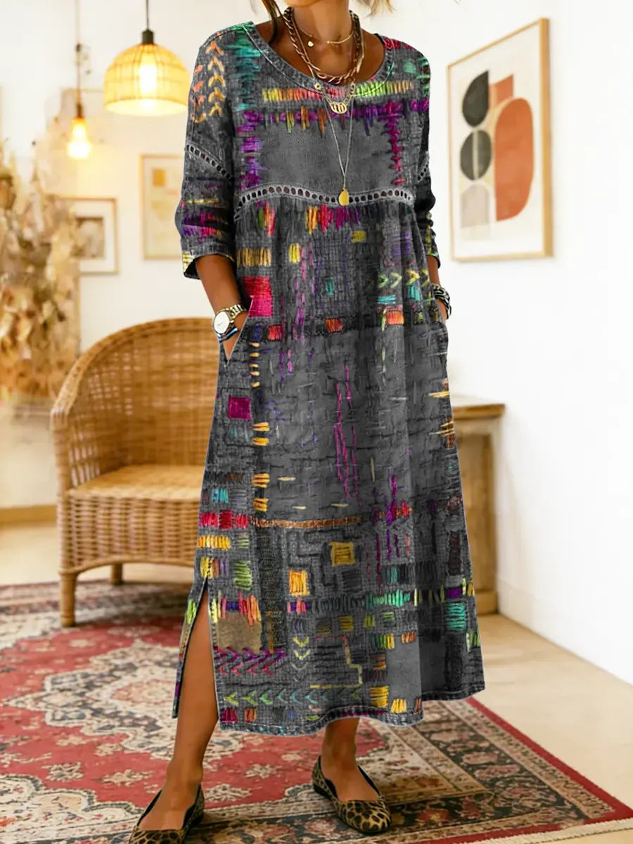Nihada | Printed Midi Dress With Side Pockets
