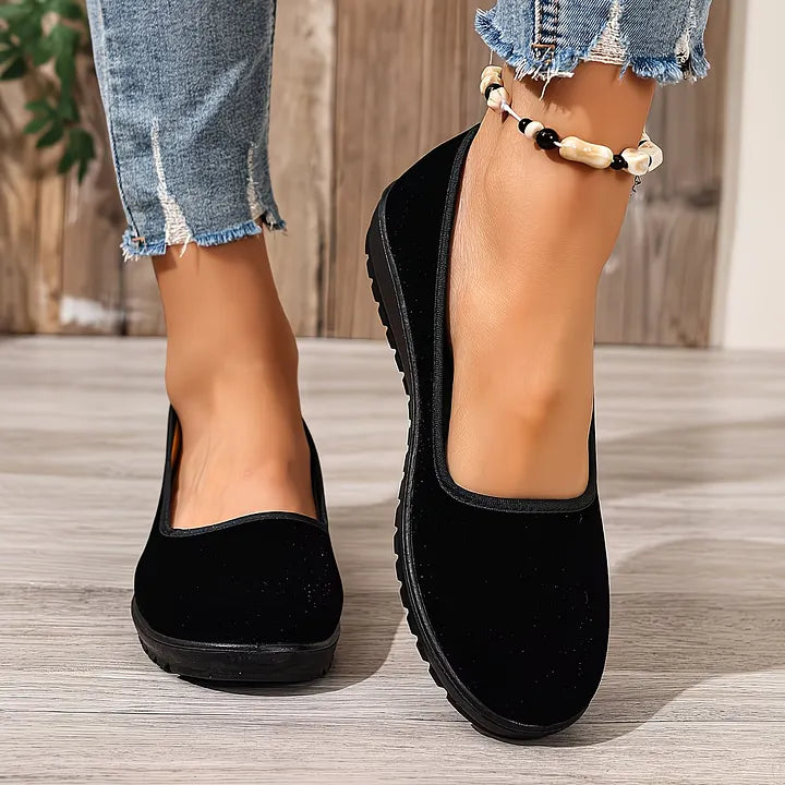 Sumaiya | Slip-On Black Low Wedge Shoes