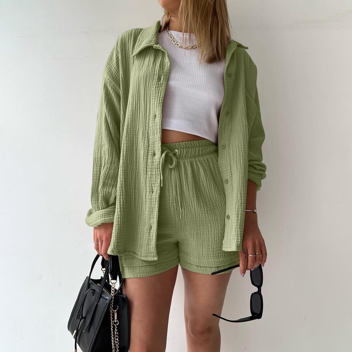 Katelyn | Shirt And Shorts Crinkle Two Piece Set