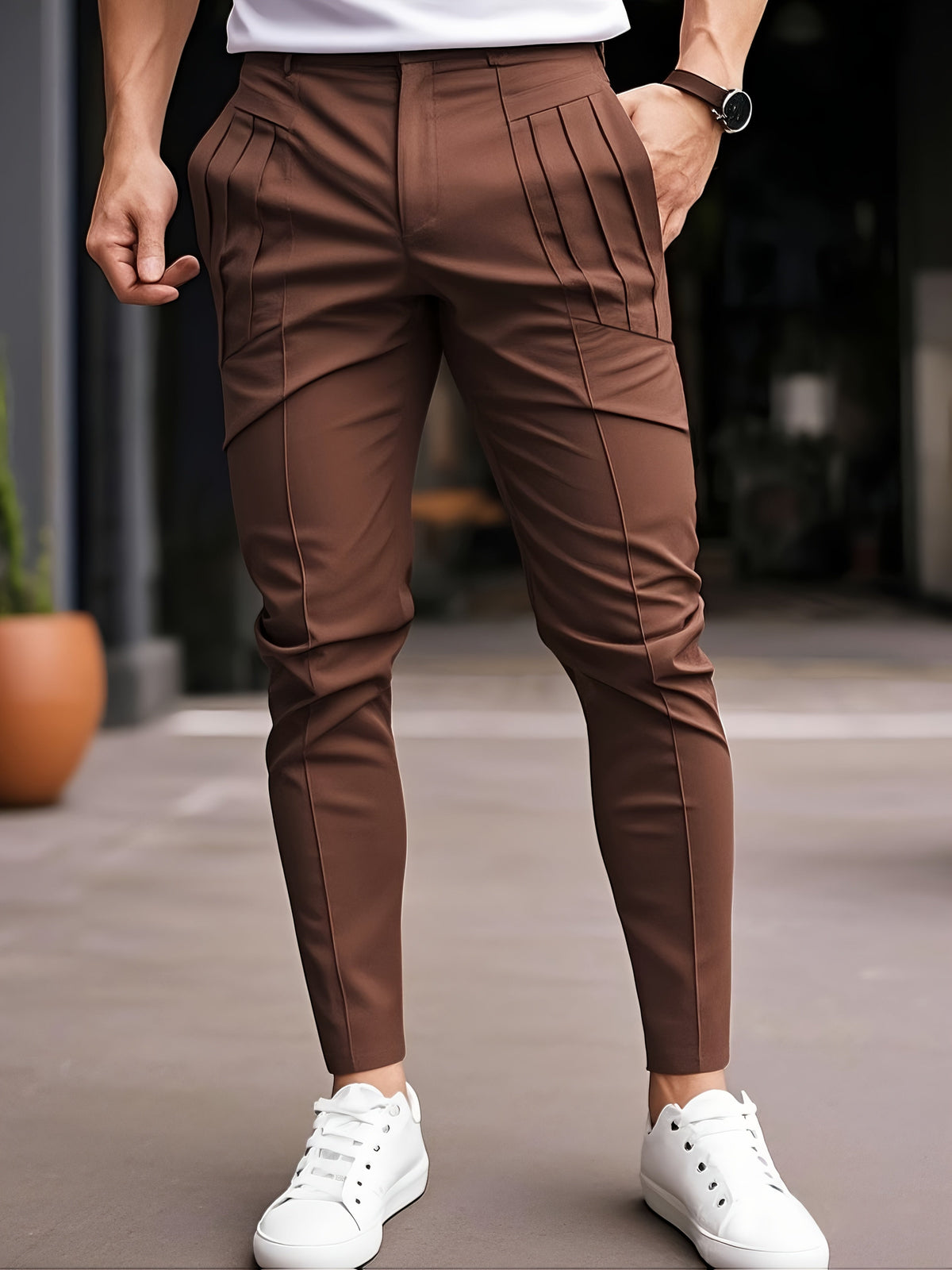 Lucier | Slim Fit Pleated Trousers with Pockets