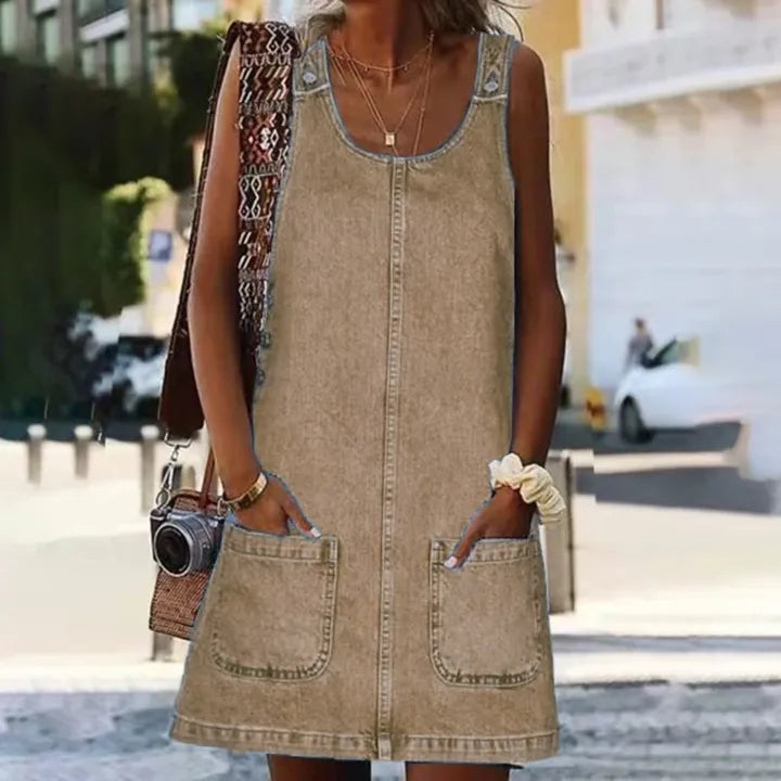 Otylia | Sleeveless Denim Style Pinafore Dress