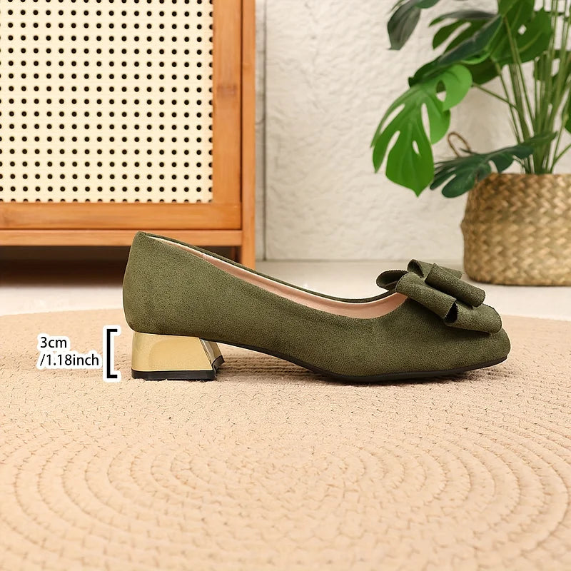 Fiamavetta | Elegant Bow Low Block Heel Pumps