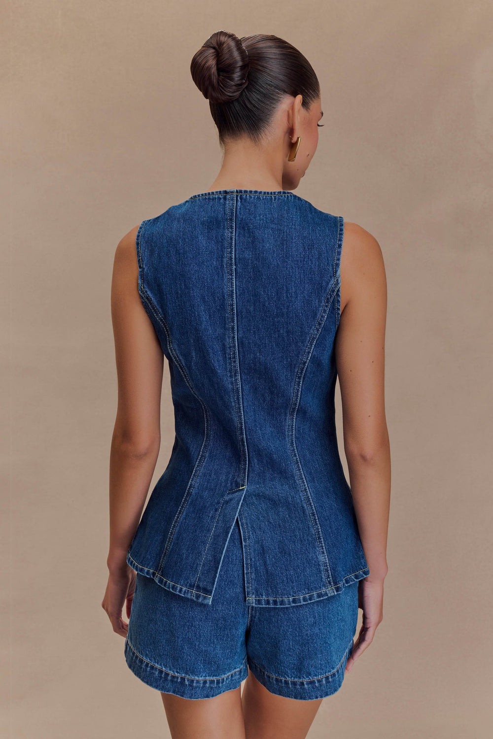 Vespera | Sleeveless Peplum Top and Shorts Set Denim
