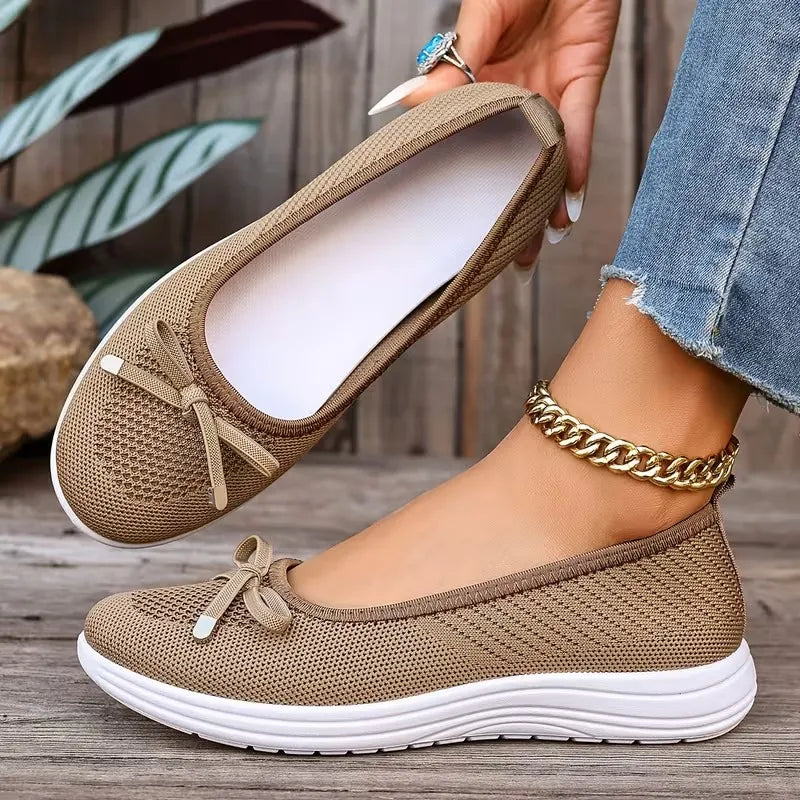 Mayda | Knit Ballet Flats with Bow Trim