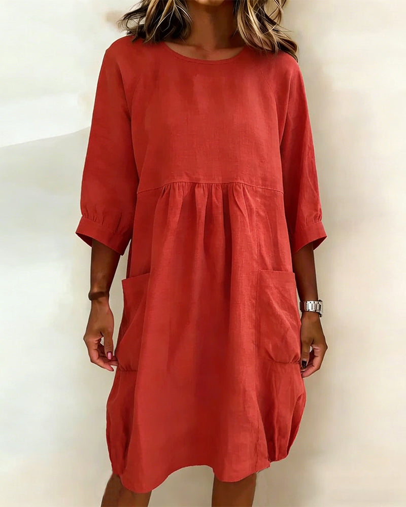 Maleesha | Linen Midi Dress with Pockets