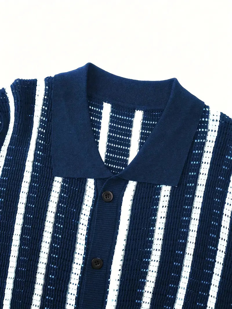 Cordell | Short Sleeve Striped Knit Polo Shirt