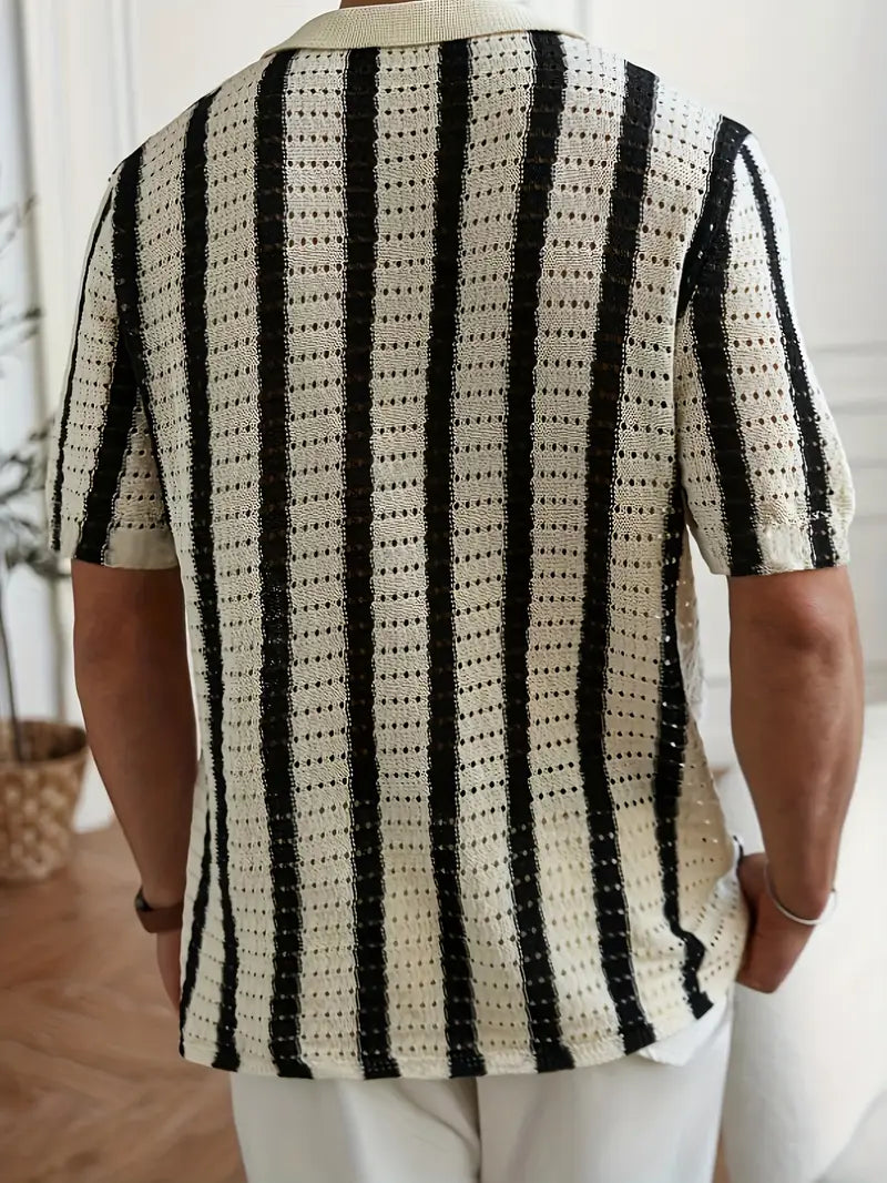Cordell | Short Sleeve Striped Knit Polo Shirt