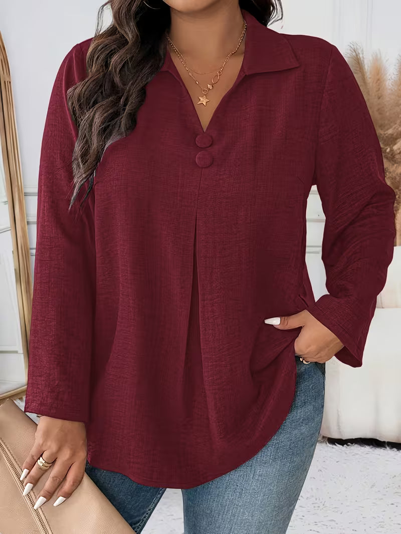 Noyelle | Long Sleeve Collared Pleated Blouse