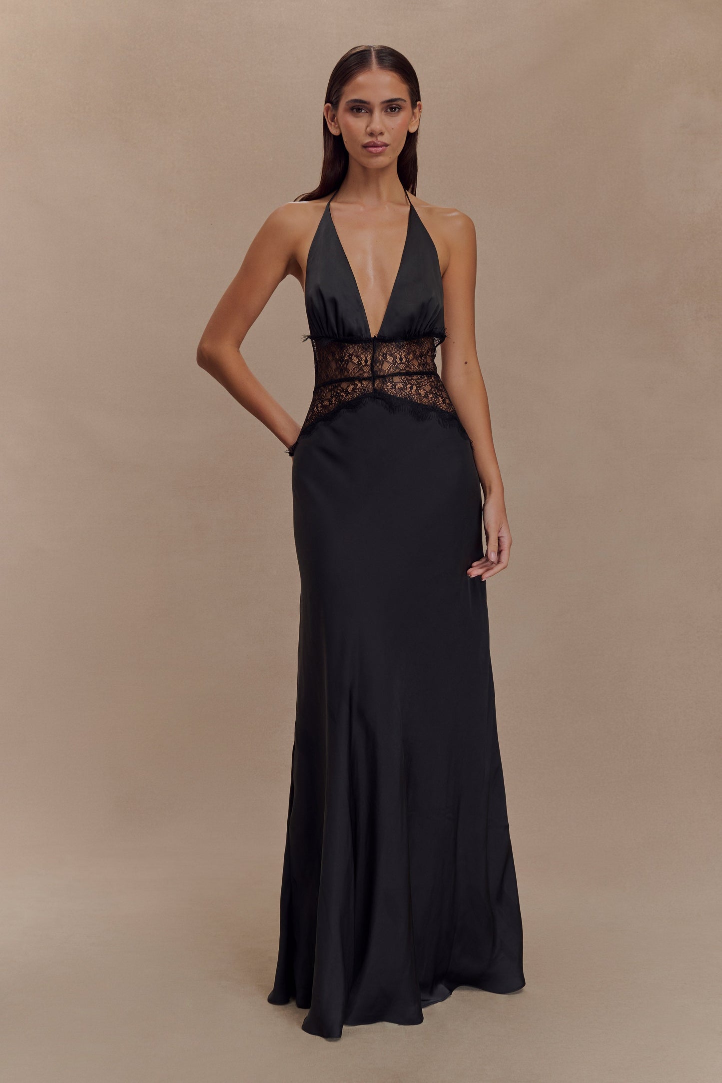 Mayreen | Black Halterneck Lace Maxi Dress