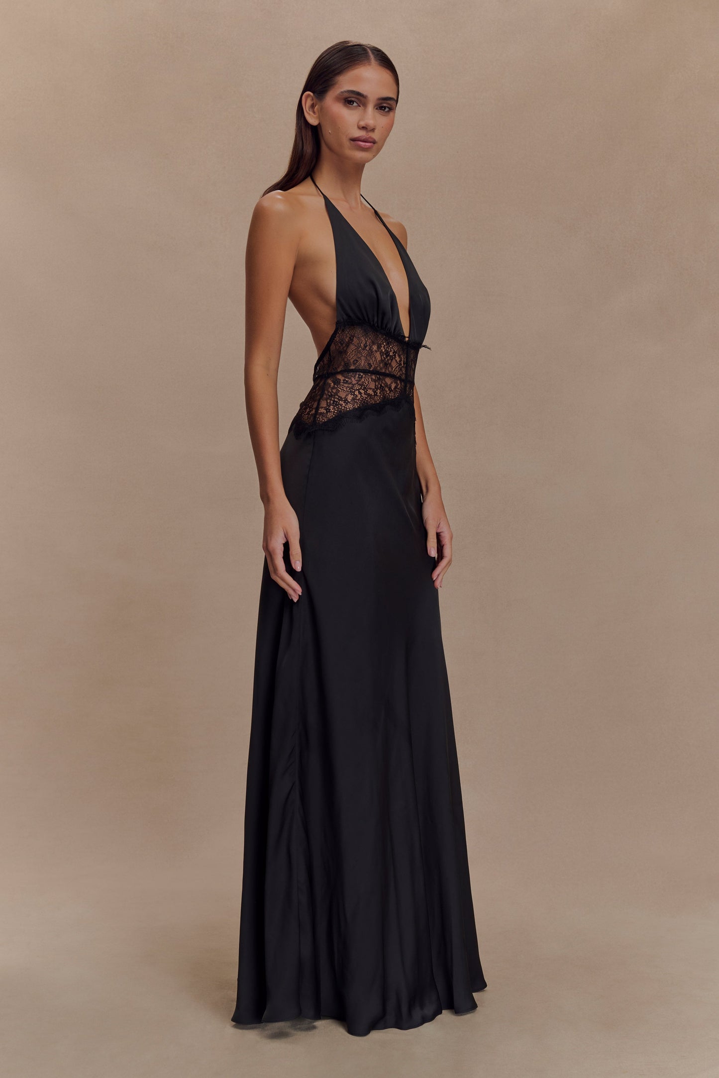 Mayreen | Black Halterneck Lace Maxi Dress