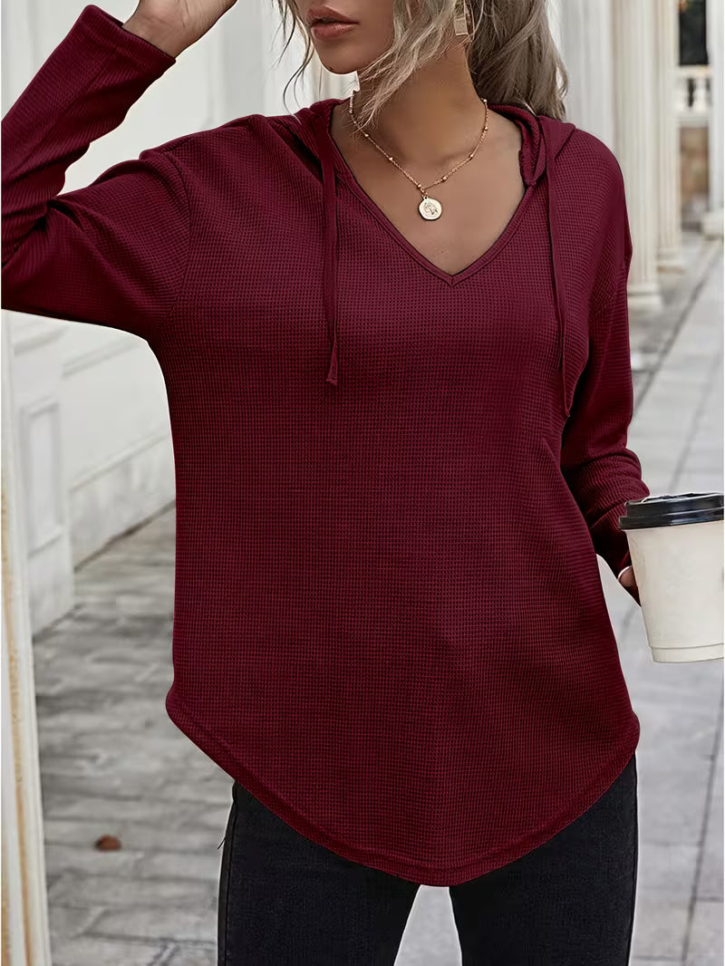 Heydi | Sweatshirt with V-Neck Hood Curved Hem