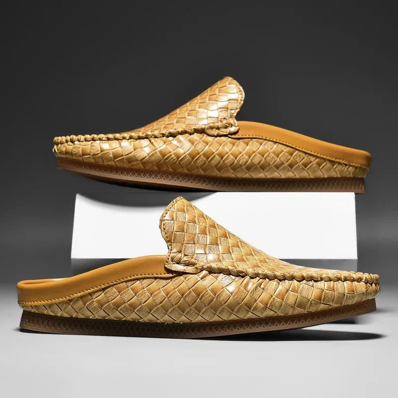 Efim | Black Woven Backless Loafers