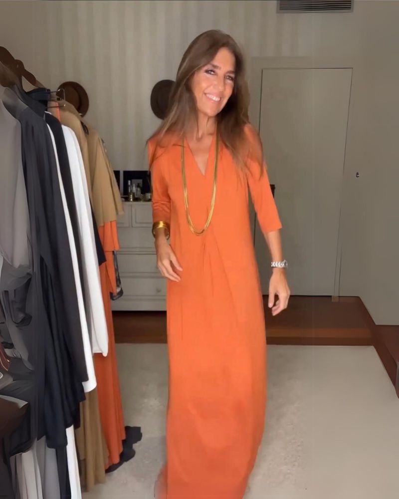 Deynia | V Neck Three Quarter Sleeve Maxi Dress