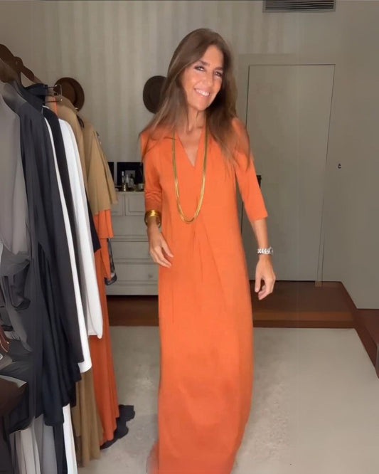 Deynia | V Neck Three Quarter Sleeve Maxi Dress