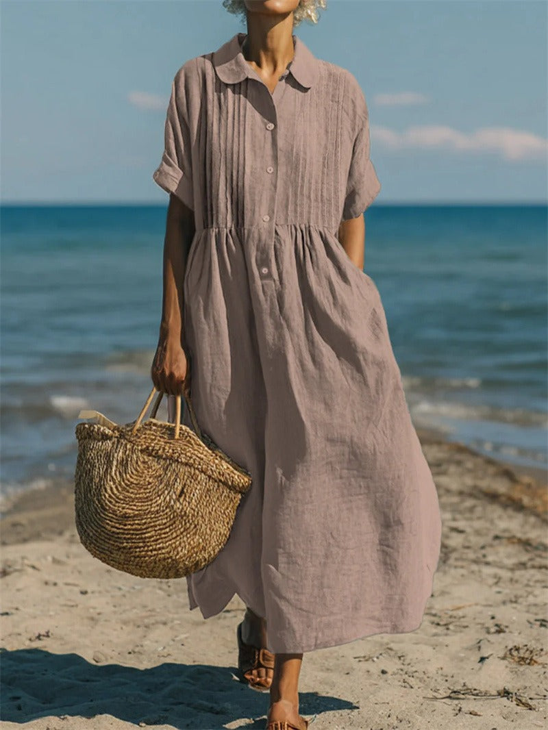 Janny - Shirt Dress Loose Short Sleeve Midi