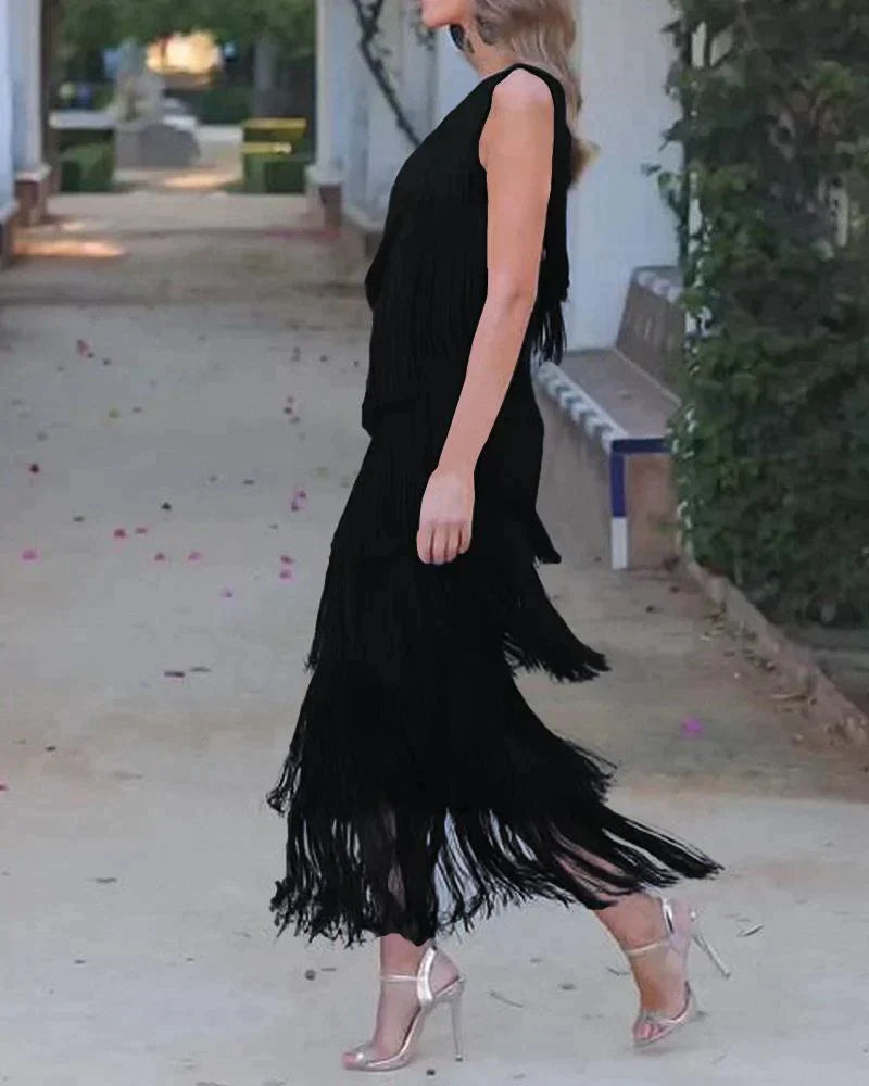 Tamira | One Shoulder Fringe Midi Dress