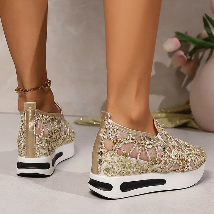 Heleen - Sequined Wedge Slip On Trainers