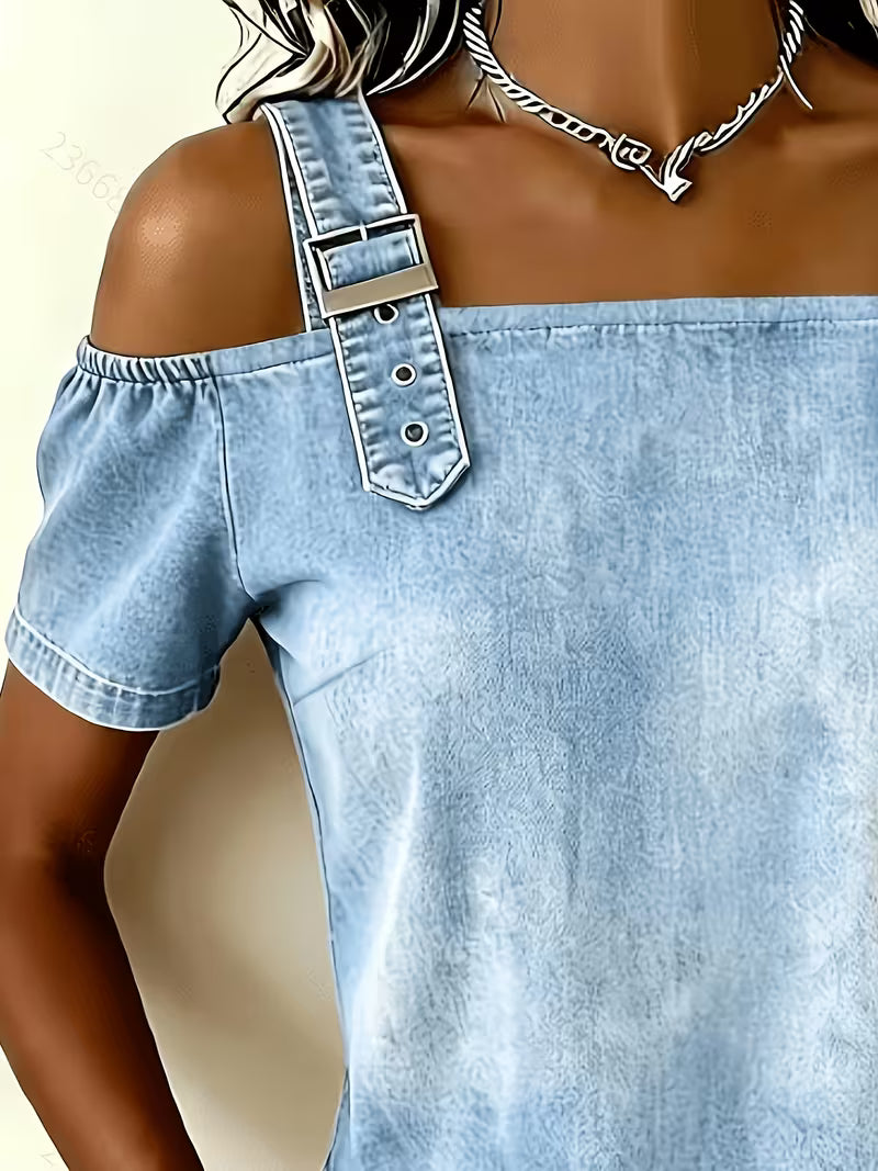 Kenya - Denim Off Shoulder Short Sleeve Top