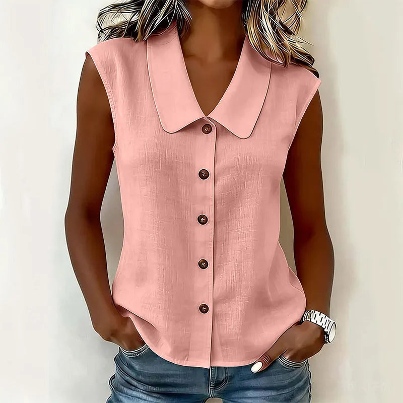 Chisato | Sleeveless V Neck Button Shirt