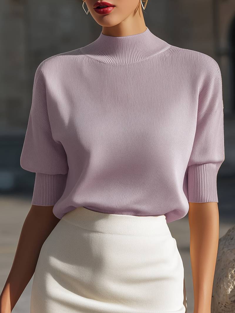 Jenni | Mock Neck Ribbed Short Sleeve Top